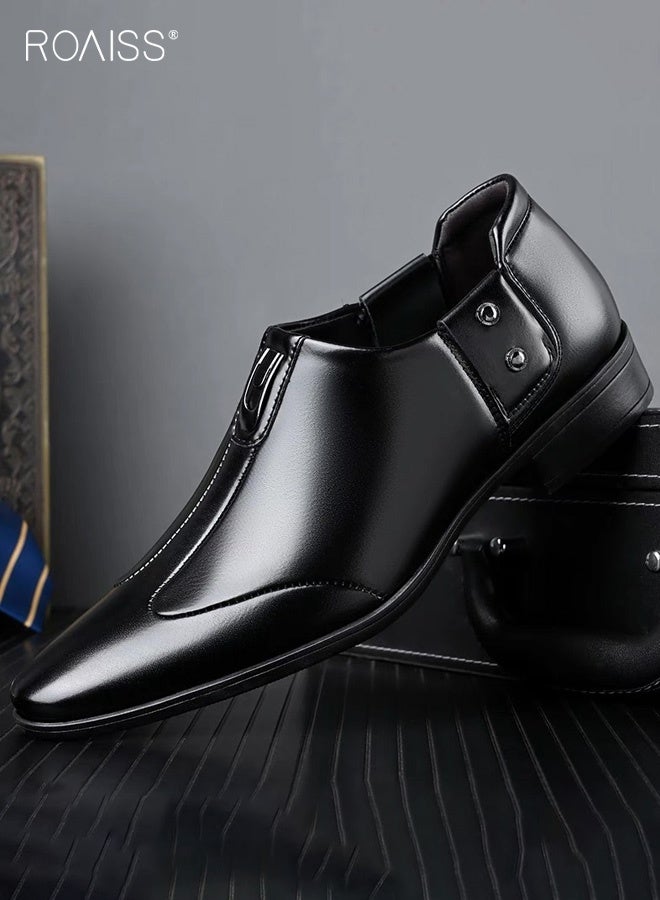 رويس حذاء رجالي جلدي مدبب من الأمام، سهل الارتداء، مناسب للارتداء اليومي، مريح، يسمح بالتهوية، متين، مثالي للارتداء في العمل أو المناسبات غير الرسمية، ومناسب تمامًا لحفلات الزفاف والمناسبات الخاصة، أسود اللون - Image 3